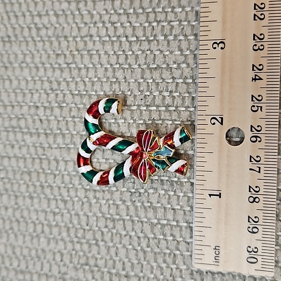 Candy Canes Brooch Pin Enamel Christmas Holiday Bow Holly - Picture 4 of 7